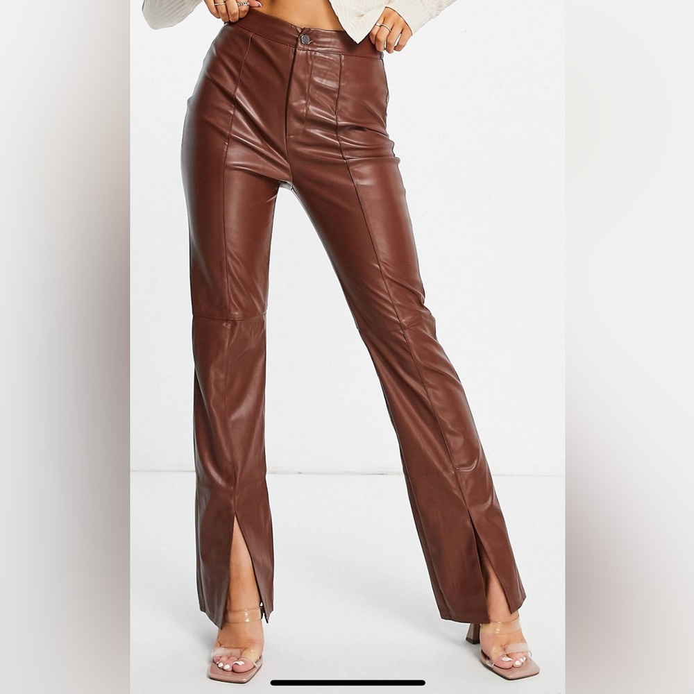 NWT Missguided Brown Faux Leather Flare Pants